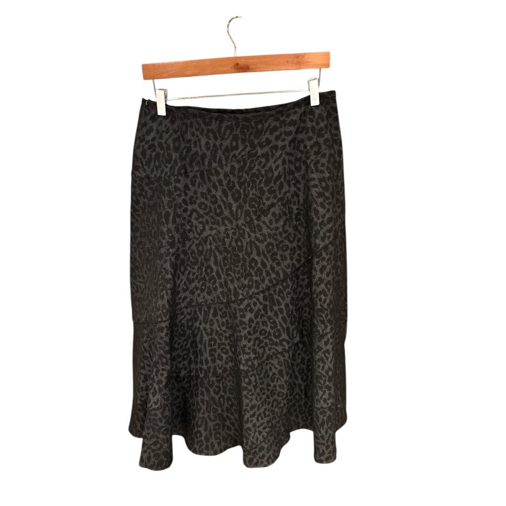 Audrey Celine Black Leopard Print Tiered Midi Skirt Size 8 Cotton Blend Womens